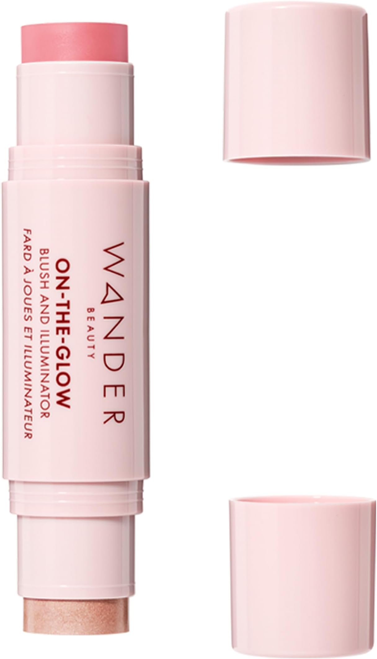 Wander Beauty On-the-Glow Blush and Illuminator - Petal Pink/Nude Glow - 7-in-1 Hydrating Cream Blush & Highlighting Stick - Stick Blush for Cheeks, Lip, & Body - Highlighter Makeup & Blush - 0.4 oz