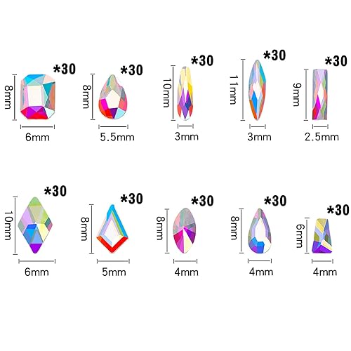 Miniatura 2 de HNUIX Diamantes de imitación para uñas, 300 unidades, champán, gemas de múltiples formas, diamantes de imitación dorados con parte trasera plana,