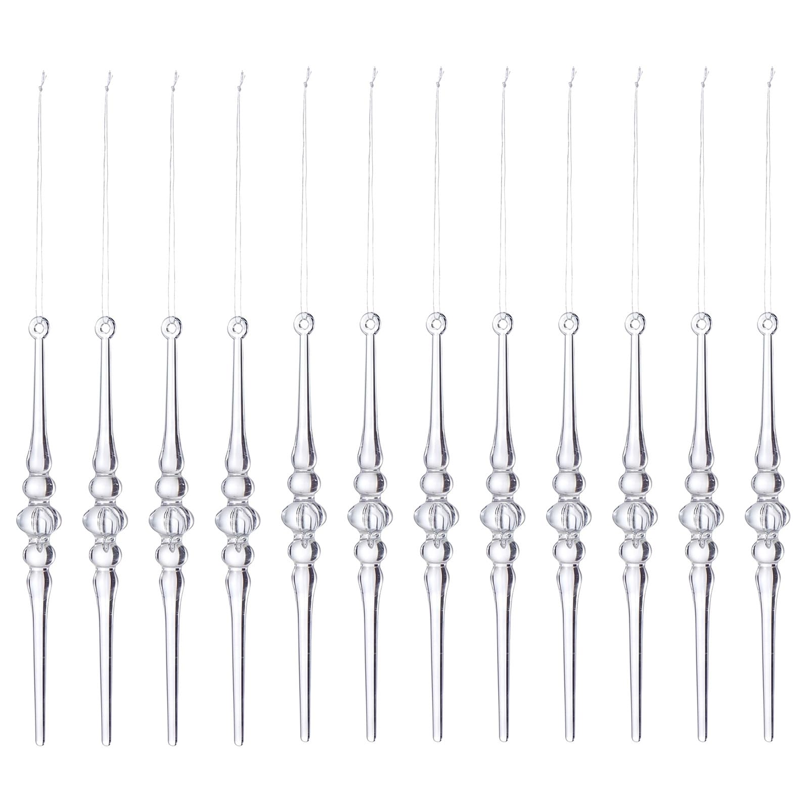 Icicle Ornaments for Christmas Tree Decor, 12 Piece Long Ornament Set for Wreaths, Garlands, and Mantels Icicle Ornament Set Acrylic Tree Decor Prestrung Branch Accents Wreath Ornaments Garland Winter