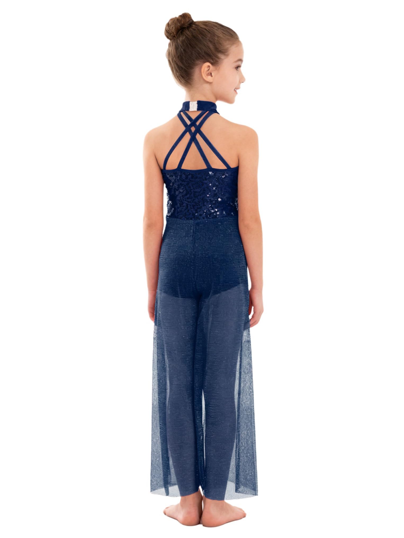 Oyolan Mono De Baile Lírico Para Niñas Body Sin Mangas Con Cuello Alto Con Lentejuelas Body De Gimnasia Traje De Baile De Salón