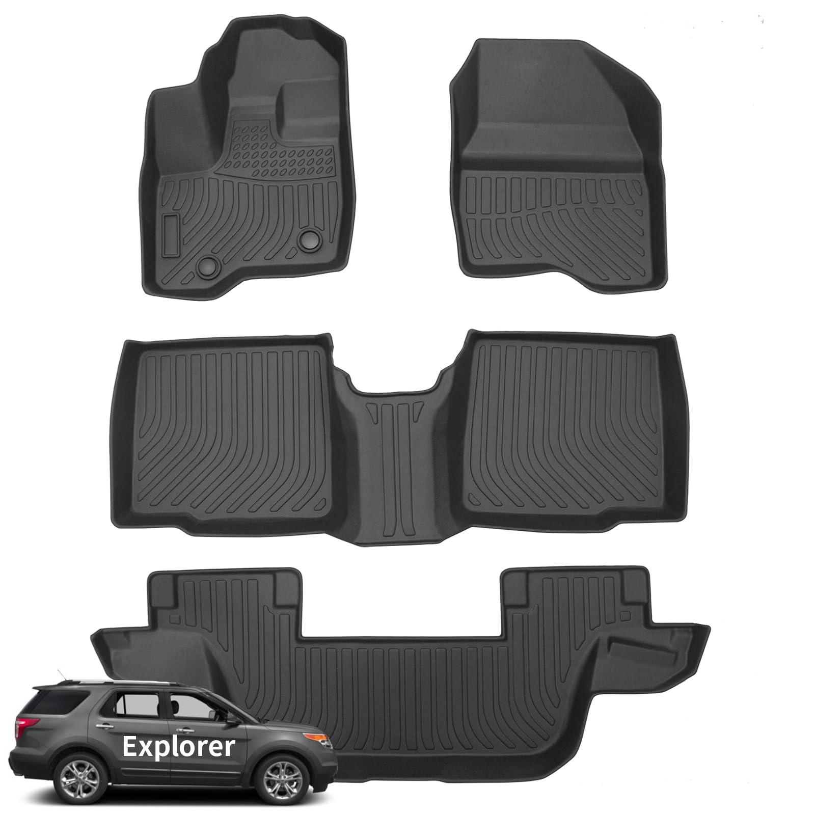 Wayhigh-Floor Mats Fit for 2011-2014 Ford Explorer 7 Seats All Weather TPE Car Mats Waterproof Heavy Duty Floor Liners for Explorer Accessories Custom