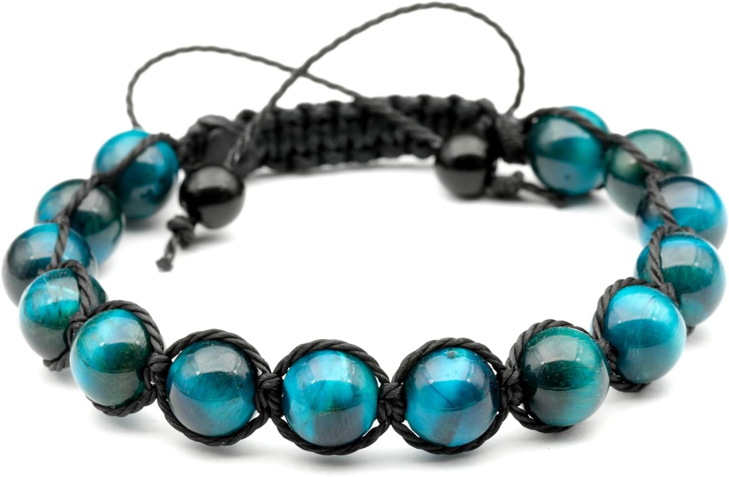 ElisaJewelryArt - Natural Black Onyx Beaded Bracelet Genuine Gemstone Strenght Crystal Macrame Bracelet Unisex Bracelet