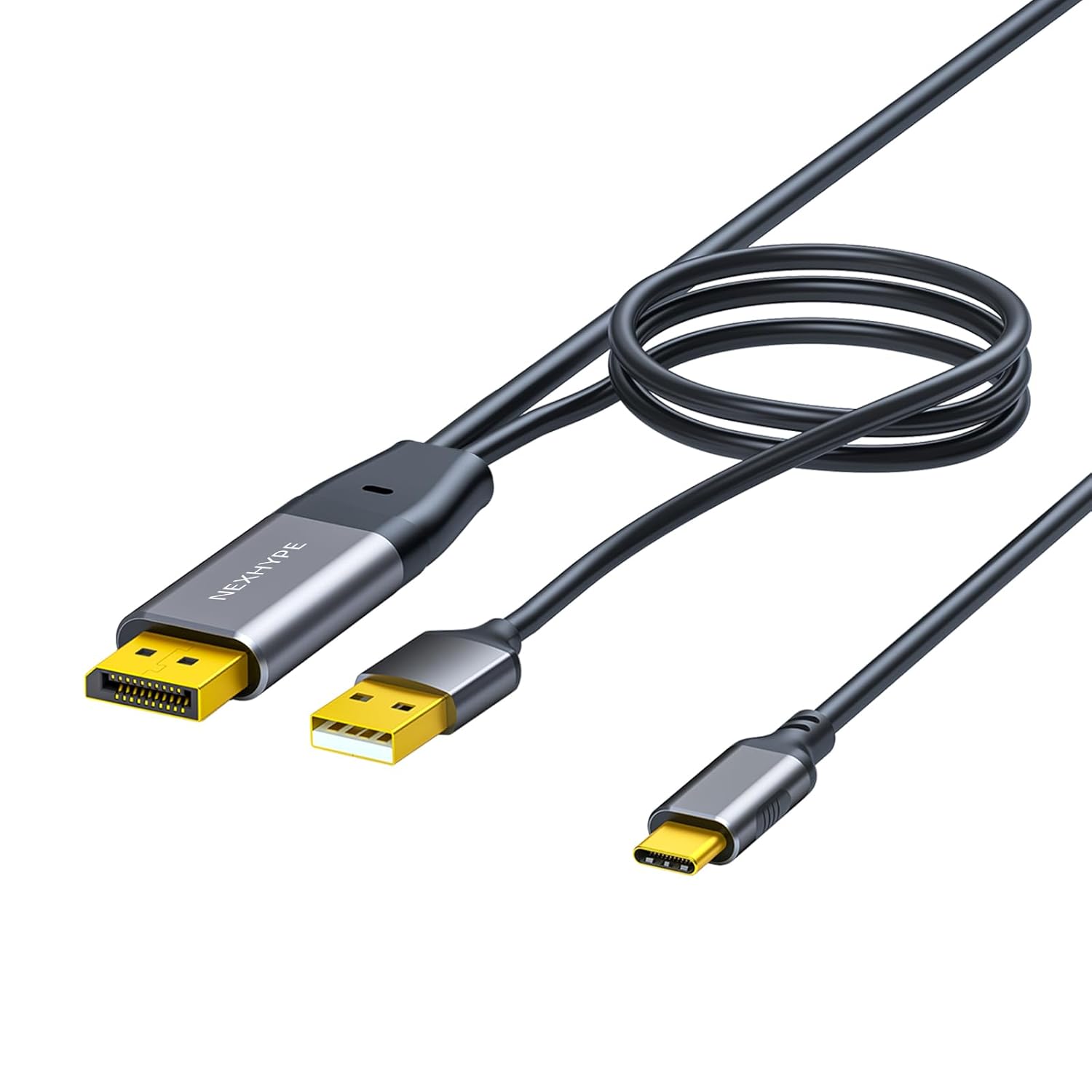 DisplayPort to USB-C Cable with Power Supply and Data Signal Transmission 6.6ft, for PC to Portable Monitor, AR Glasses (Xreal, Rokid, Viture, etc.) - DP to Type-C Display