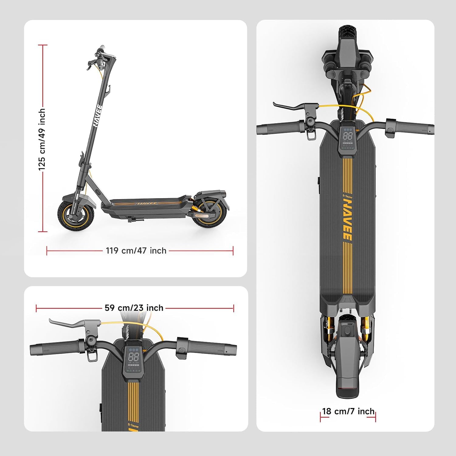NAVEE GT3 Pro D E-Scooter Erwachsene 400W Motor | 60 km Reichweite | Vierfach-Federung | Klappbar (54 cm) mit IPX5 & TÜV-Zulassung Stadtscooter für Kopfsteinpflaster/Steigungen 22%