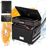 DINVES Fireproof Document Box with Wheels, Multi-Layer File Box with Lock, File Storage Organizer Bo