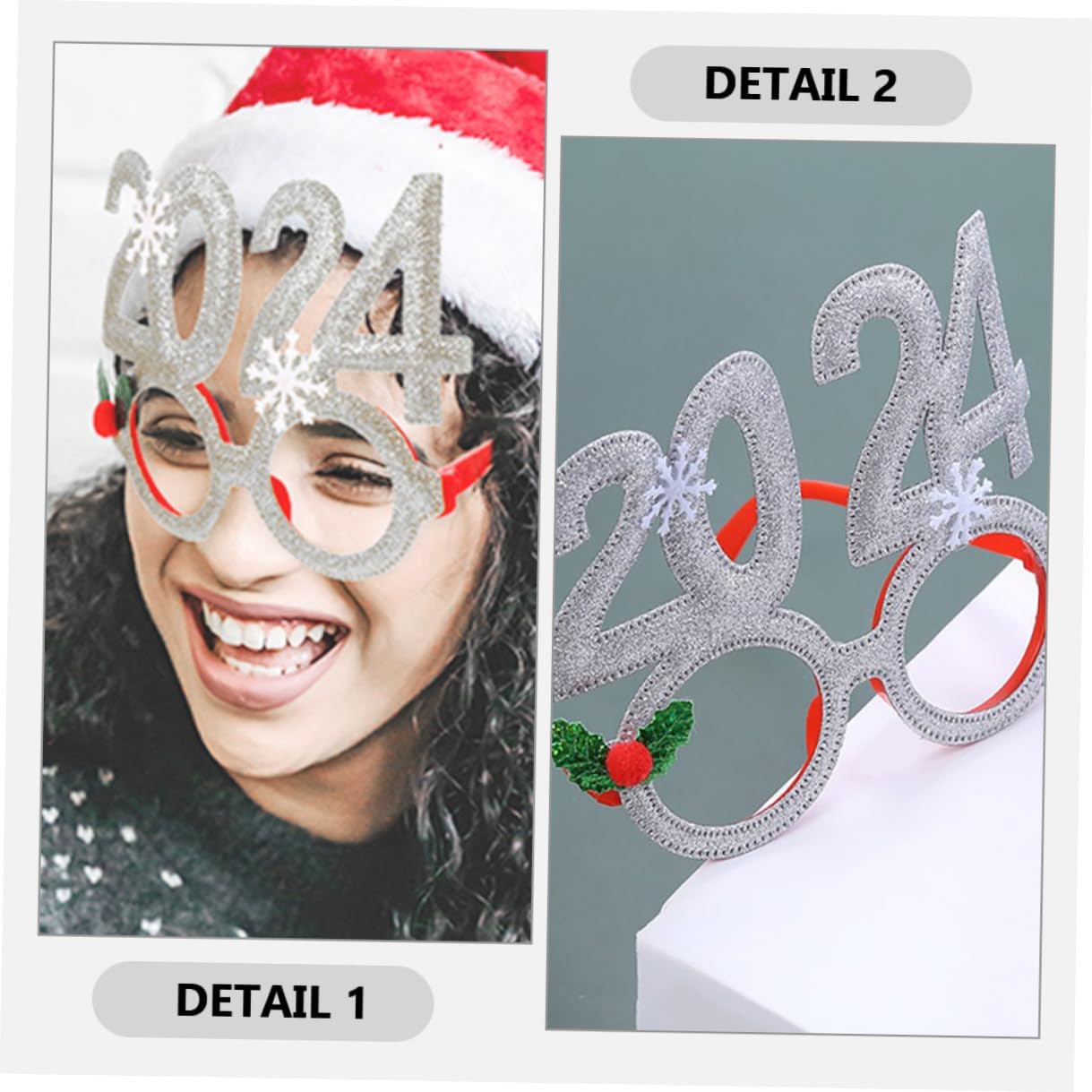 SEWACC Christmas Eyeglasses Props Silver Frame Party Glasses for Adults and Holiday Photobooth Supplies
