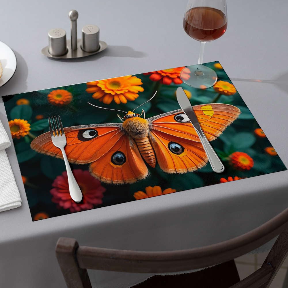 Set de table en silicone lot de 6 motif papillon orange et fleurs pour comptoir