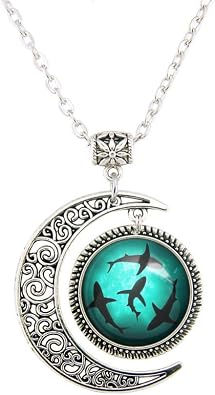 LERYDESI Sharks necklace Circling Sharks moon pendant Blue Ocean jewelry for women man best friend gift