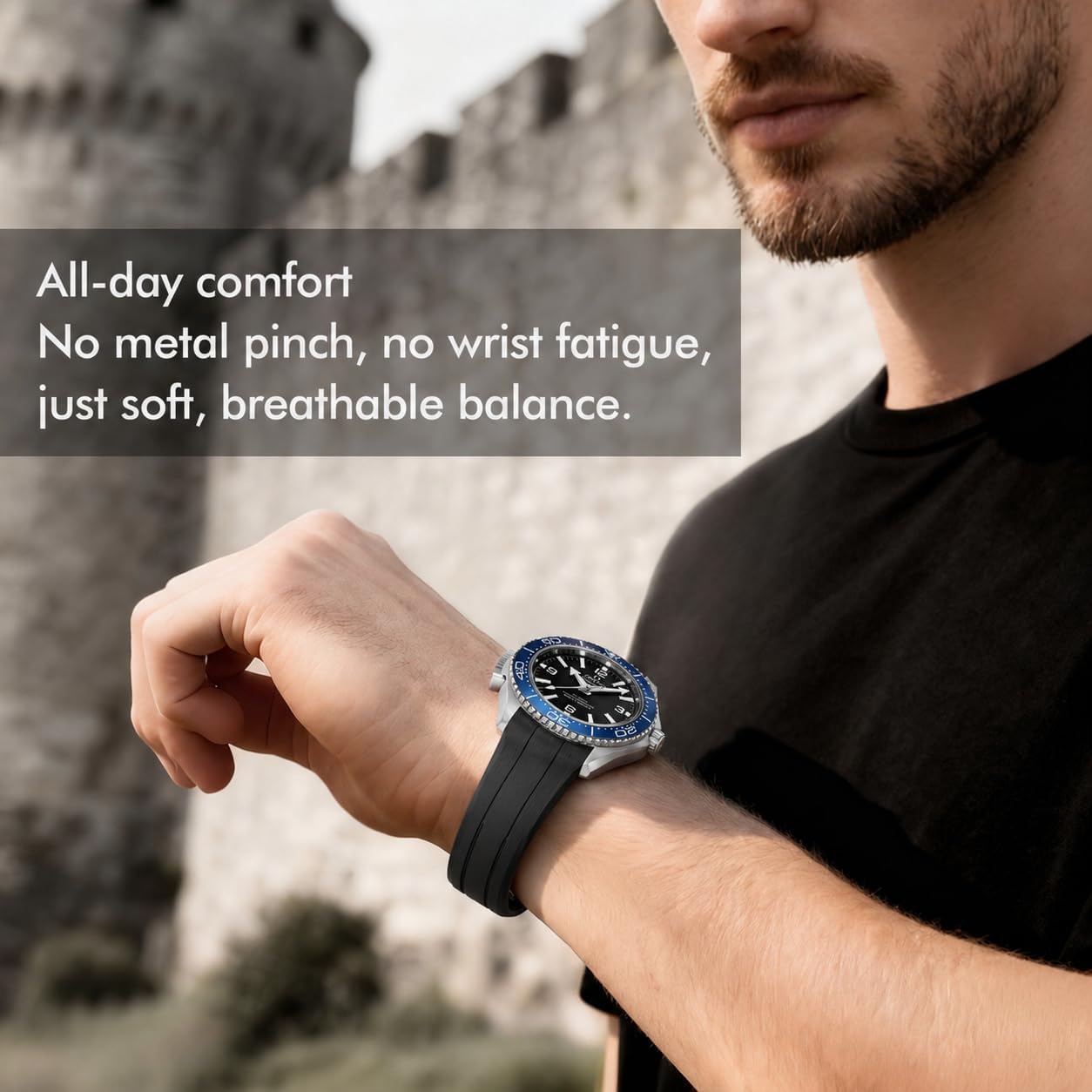 Strap for Omega Seamaster 43.5mm Watch,Deployment Clasp Lunar Soil Texture Band Compatible Omega Speedmaster 44.25mm Watch,Curved Ended No Gap Replacement Strap for Men Women