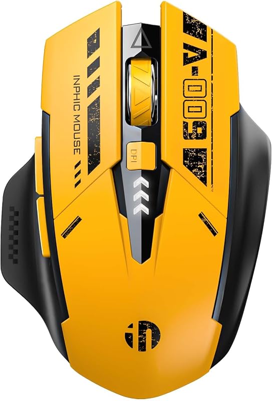 A9 Wireless Gaming Mouse, Rechargeable, 12800 DPI, RGB Light | Tri-Mode 2.4G/Type-C Wired/Bluetooth Wireless Mouse, Visible Battery Indicator, for Laptop/PC/Computer, Yellow