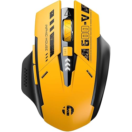 INPHIC Bluetooth Mouse Wireless Rechargeable Mecha Yellow Style Mouse for Multi-Device (BT 5.0/4.0+2.4Ghz), Battery Visible Computer Mouse