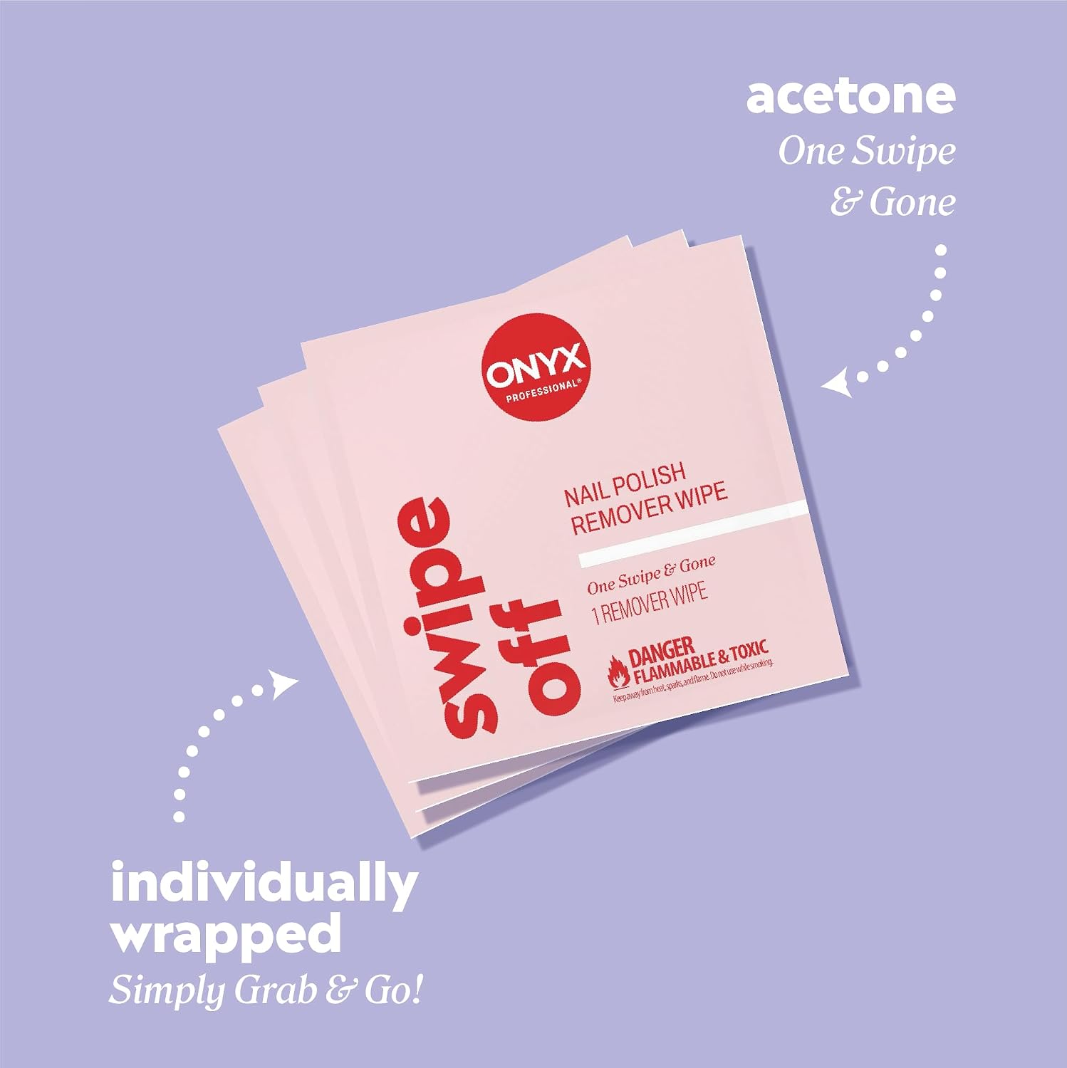 Onyx Professional Nail Polish Remover Pads, 40 Wipes - Acetone Wipes, Individually Wrapped, Fingernail Travel Kit to Clear Nail Polish, Acetone Pads