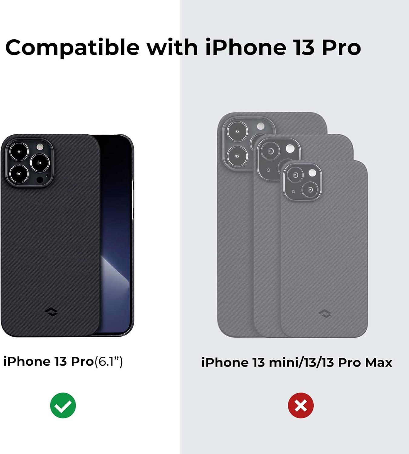 pitaka Ultra Thin Case Compatible with iPhone 13 Pro 6.1 Inch [Air Case] 600D Premium Aramid Fiber Minimalist Phone Cover, Carbon Fiber Look