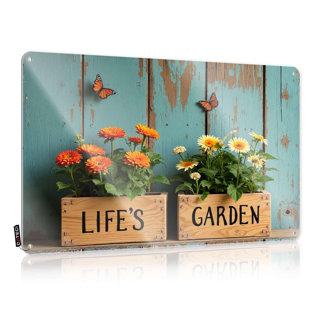 Metal Sign For Statement Wall Decor Cowboy Table Retro Wall-mounted | Welcome To The Bathroom & Western Wood : Life's Garden Wooden Planters With Flowers(30X40CM)