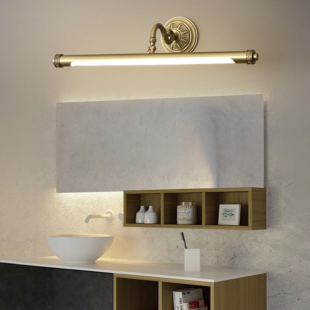 Lámpara De Tocador De Cobre Luces De Espejo De Baño Con Pantalla De Lámpara De PC Luces De Imagen Ajustables Apliques De Pared For Sala De Estar Vestidor Iluminación De Baño Sala De Exposiciones(71cm)