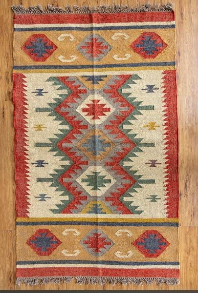 Tapis Kilim en laine naturelle et jute - Tapis bohème tissé à la main (200 × 300 cm)