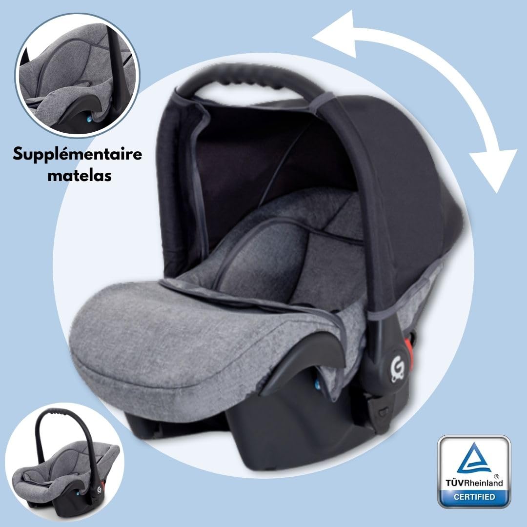 Poussette combinée 3 en 1 Boston avec nacelle, siège-auto et accessoires, Landau Certificat TÜV, Noir