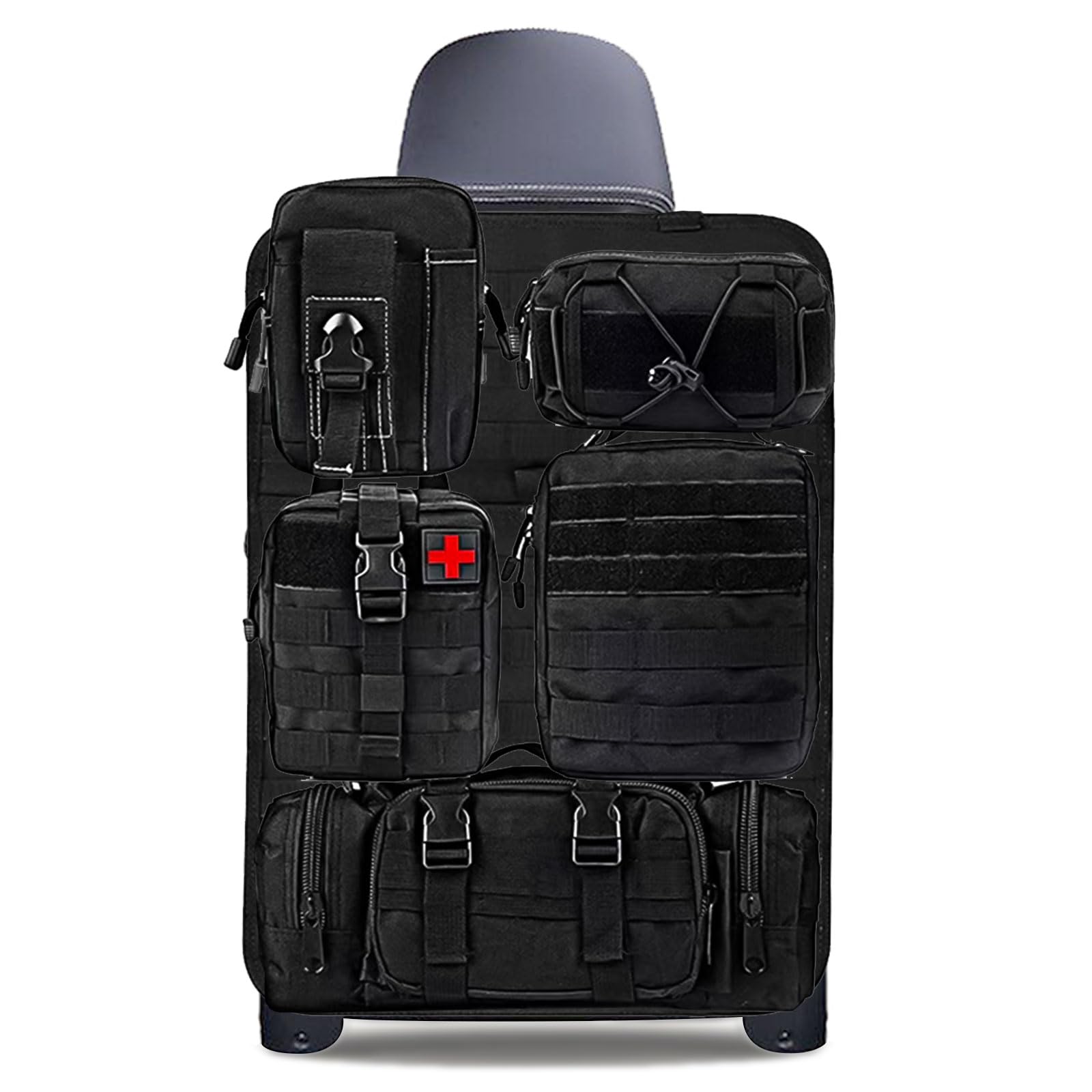 Organizador táctico para respaldo y asiento delantero de coche, protector con 5 bolsillos desmontables, universal, tela Oxford 600D