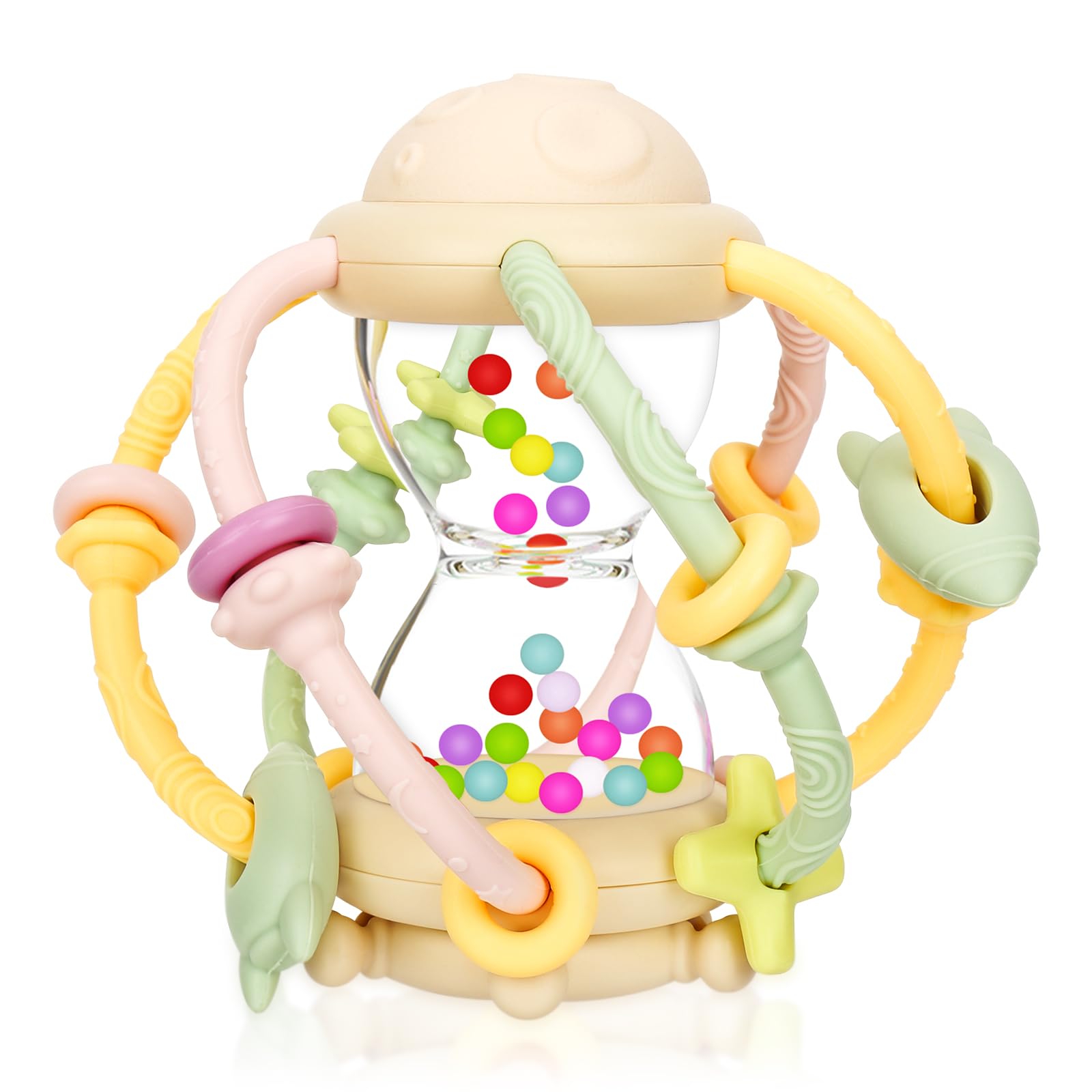 Greifball Baby-Spielzeug, Sensorische Beißring-Spielzeuge, Babyrassel, Montessori-Frühbildungs-Spielzeug, Beißring aus Silikon BPA-frei, wundes Zahnfleisch zu stimulieren und zu massieren,ab 3 Monaten