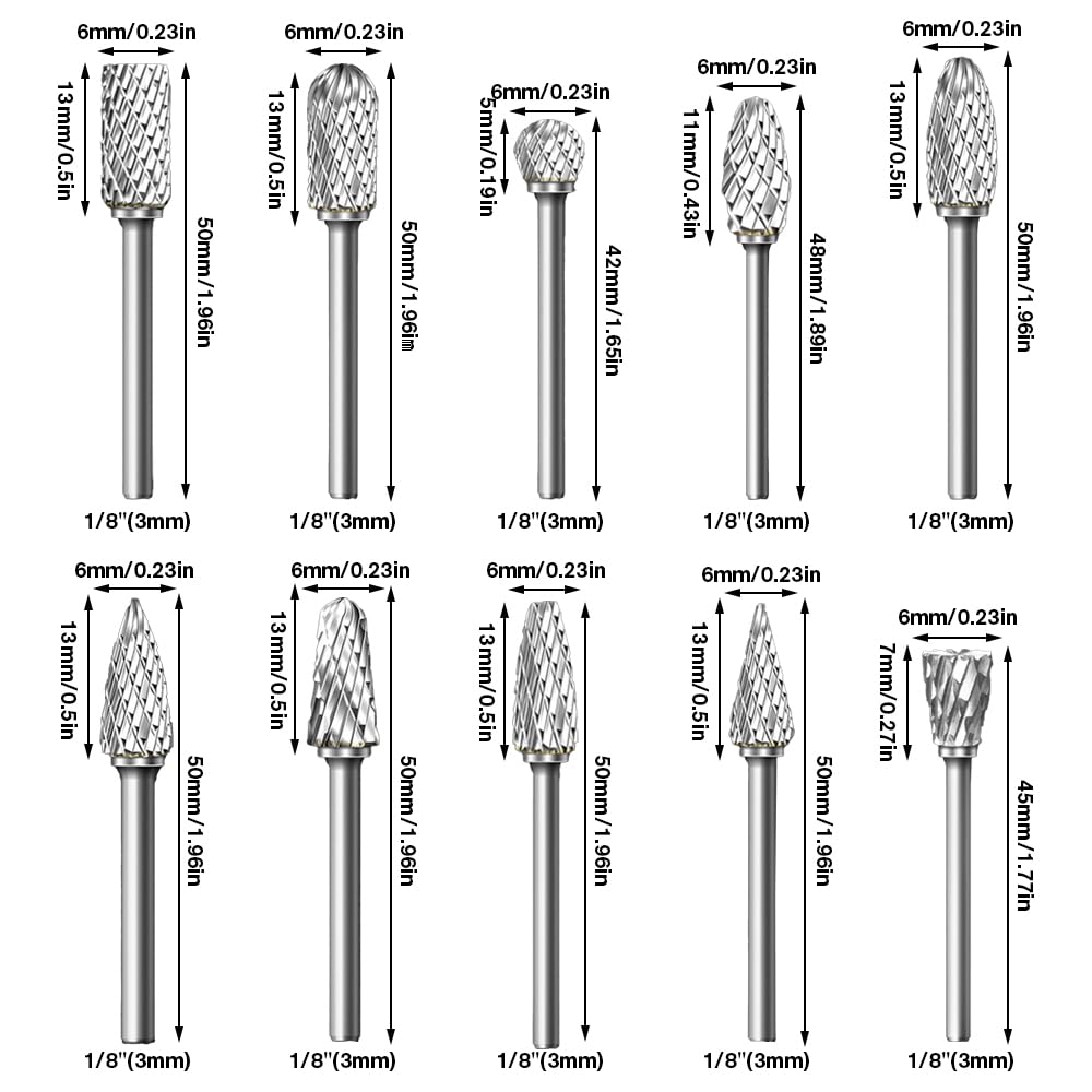 Set Frese Incisione Set 10 Frese Rotanti In Carburo HSS | Gambo 1/8" Per Incisione E Lucidatura | Doppio Taglio Lucidatura Metalli - Foto 4