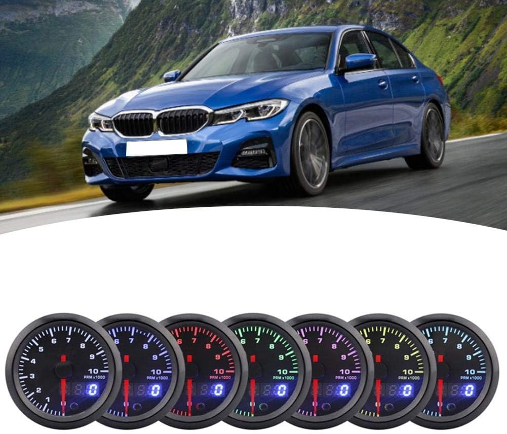 Car Electronic Tachometer, 52mm 2in LED Speedometer Gauge, 7 Colors for 12V Vehicles