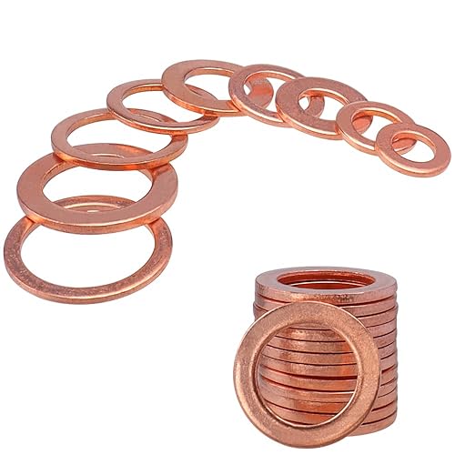 Miniatura 6 de Mesee Kit surtido de 200 piezas de arandela de cobre M5 M6 M8 M10 M12 M14 Sello de aceite Arandelas planas de cobre métrico Junta de sellado de