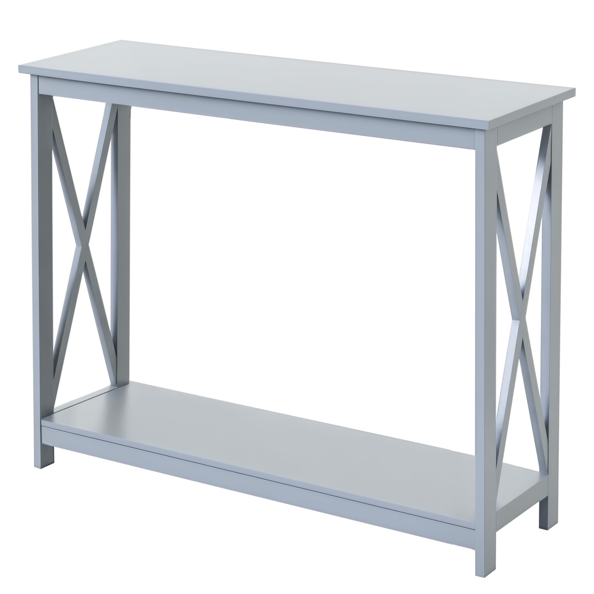 Console Table Hallway Desk w/Storage Shelf, X Design for Living Room Entryway, Grey