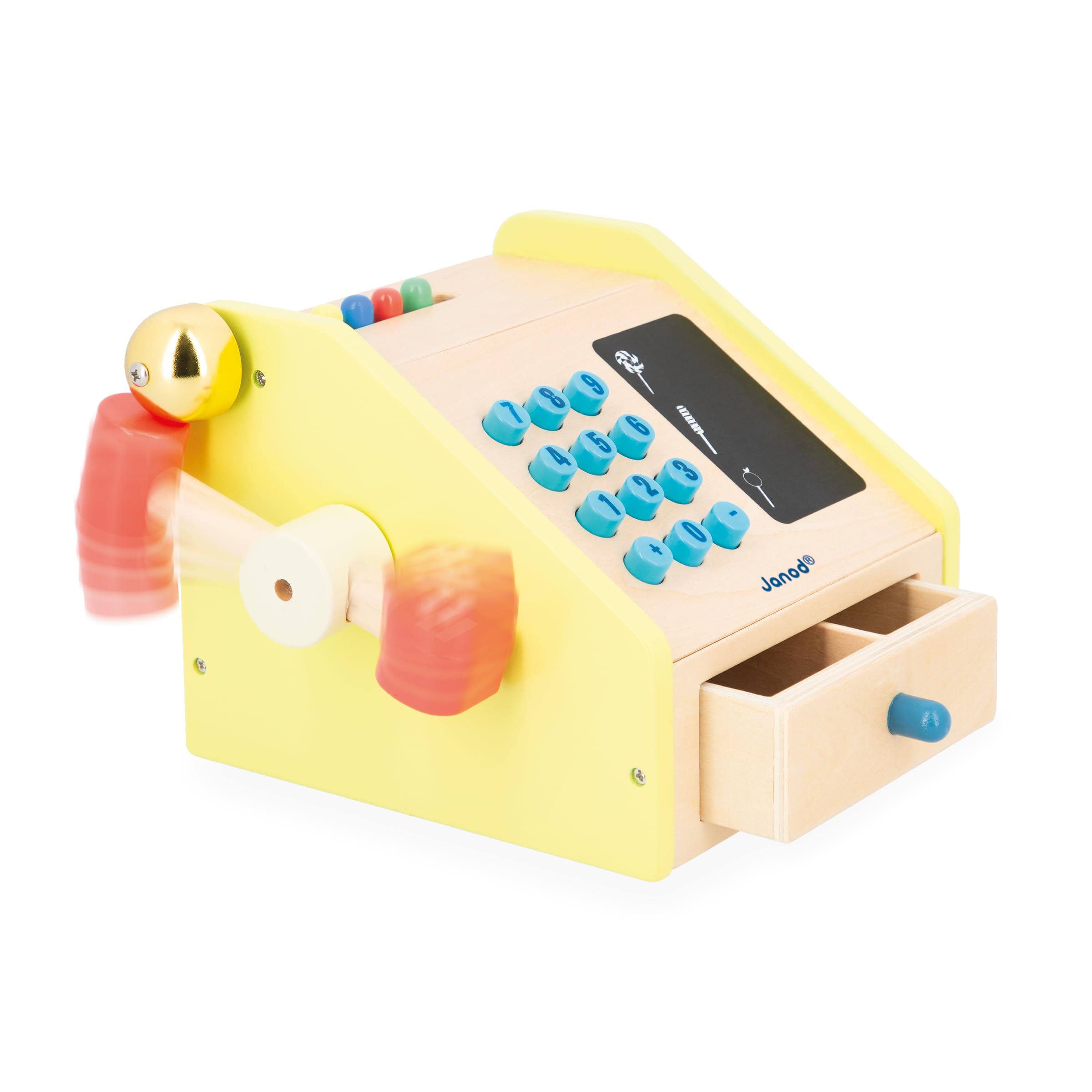 Janod - Tienda Infantil Applepop - Juego de Imitación con Caja Registradora - 19 Accesorios - Estimula la imaginación - Juguete de Madera FSC - Pintura al Agua - A Partir de 3 Años, J03350
