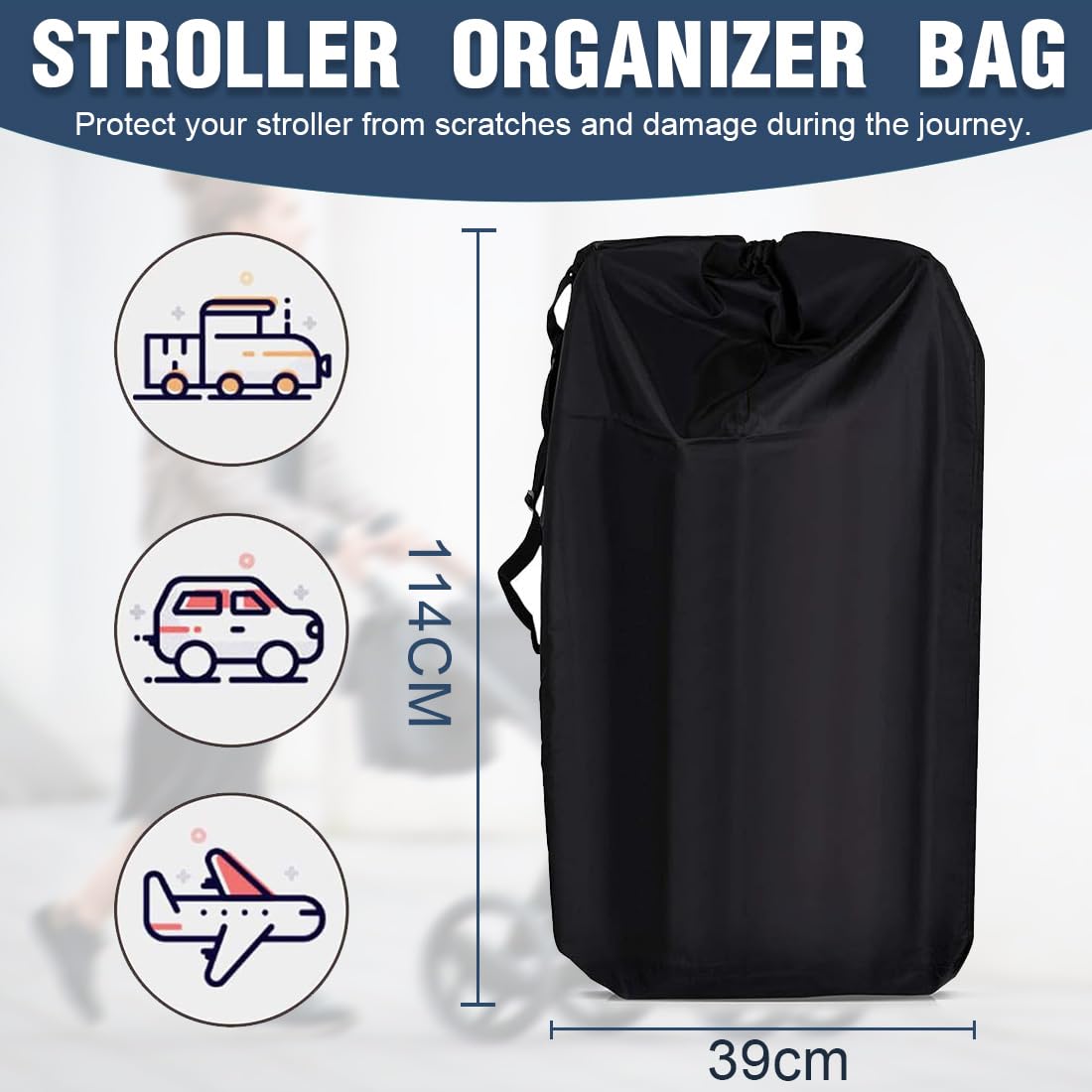 Bolsa Carro Bebe, Bolsas de Transporte para Carritos de Bebe, Funda Carrito Bebe, Negro Bolsa de Viaje para Cochecito, Bolsa Transporte Silla Paseo,Bolsa Transporte para Silla Coche,Bolso de Viaje