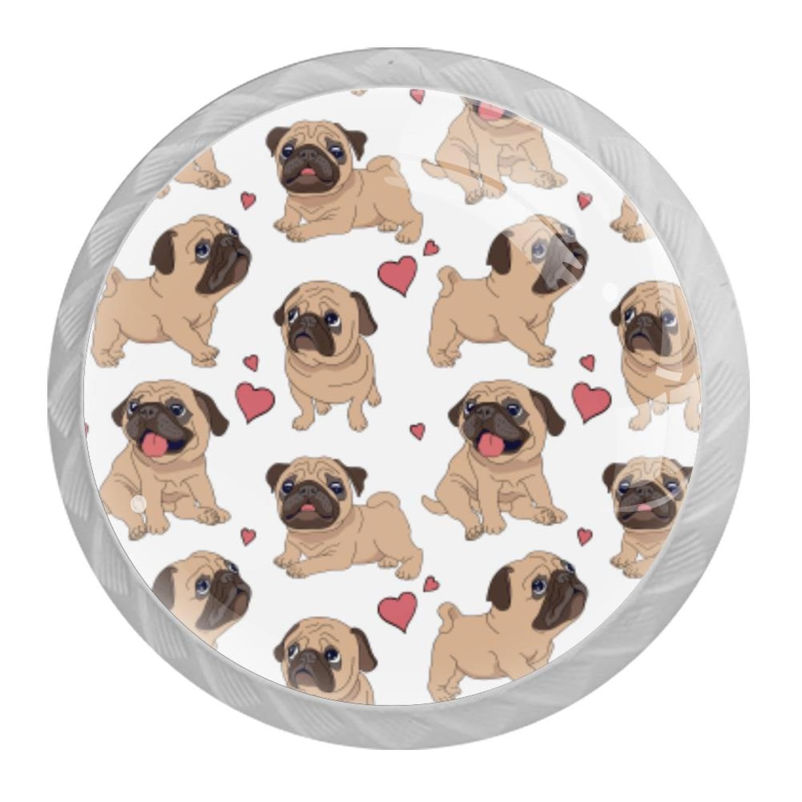 Tqmspg Multi08 4 Pieces Drawer Pulls Pugs Puppies Door Knobs Dresser Handles For Kitchen Wardrobe Cupboard Hardware Furniture