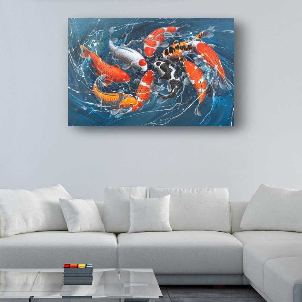 Koi Fisch Feng Shui Karpfen Lotus Teich Bilder Leinwand Malerei Poster Und Drucke Wandkunst Bilder Für Wohnzimmer Dekor,50x70 Kein Rahmen