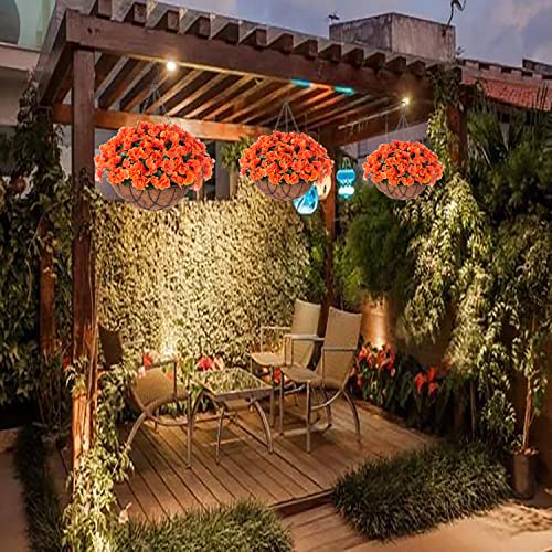 Inxugao Artificial Hanging Flower With Basket For Courtyard Decoration, Fake Silk Orchid Flowers Fake Plant Arrangement In 12 Inch Coconut Lining Hanging Basket For Outdoors Indoors Decor(Orange) #TOP1
