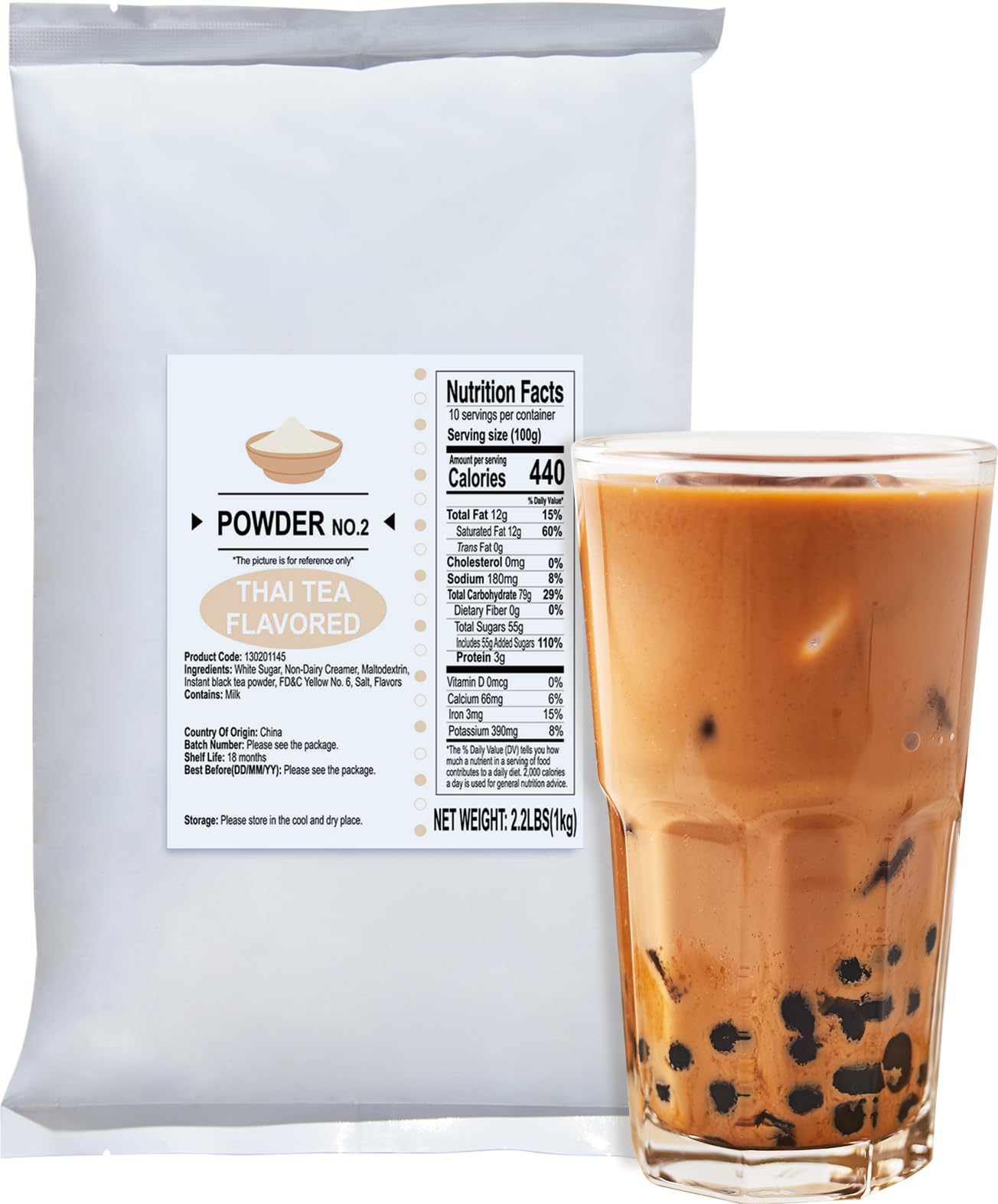 52USA Thai Tea Flavored Powdered Drink Mix, Thai Tee Mix 2.2 lbs, Instant Milk Tea Mix with Creamer & Sugar, Easy to Prepare for Boba, Desserts & More