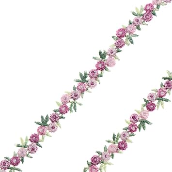 2 Yards Pink Flower Lace Trim Embroidered Sewing Ribbon for Wedding Dress DIY Craft