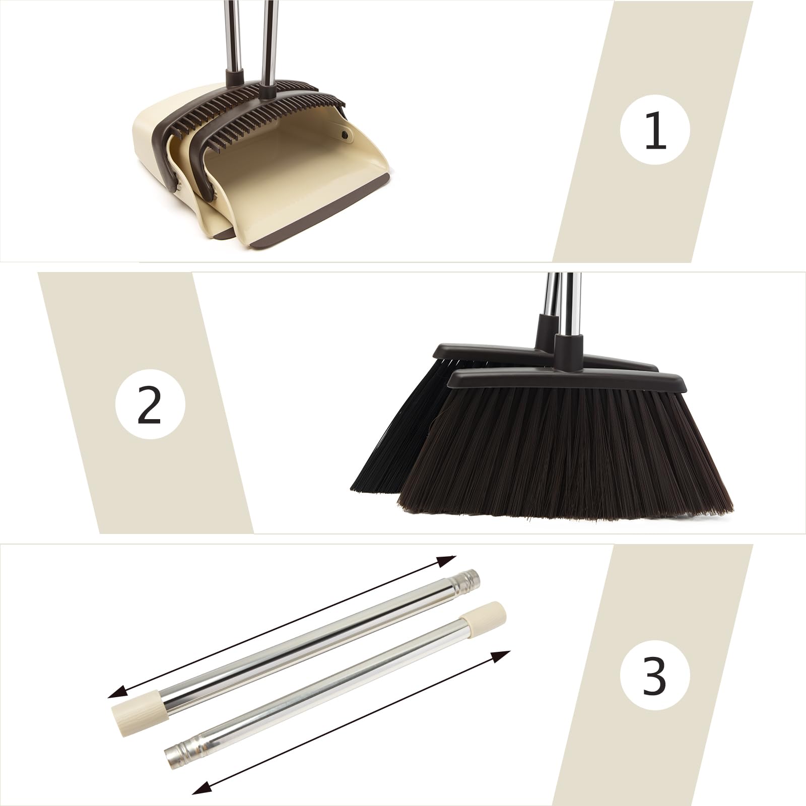XXFLOWER Broom and Dustpan Combo Set,55" Long Handle,Beige 1
