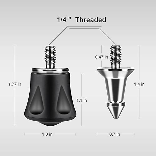 Miniatura 2 de 3 patas de trípode de goma antideslizantes universales de 1/4 pulgadas y patas de trípode de acero inoxidable para patas de trípode universales de