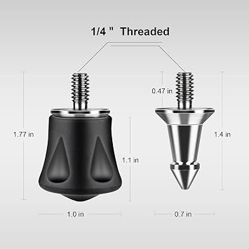 Nineigh 3 Pcs Tripod Spike Feet with 1/4-20 Thread, Universal Anti-Slip Rubber Foot & Stainless Steel Spikes, Compatible with 1/4 inch Thread Tripods Monopods Legs Feet Replacement Parts