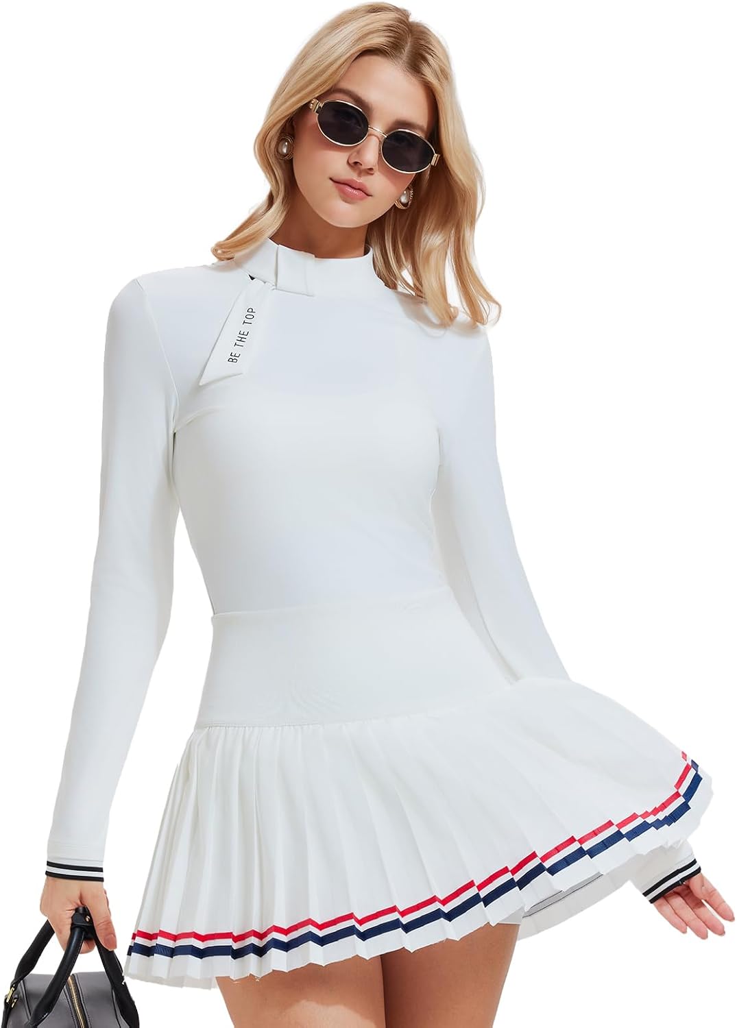 Women's 2 Piece Tennis Skirt Set Golf Outfits, Zip Back Top & Pleated Skort with Pockets, Pickleball Athletic Clothing