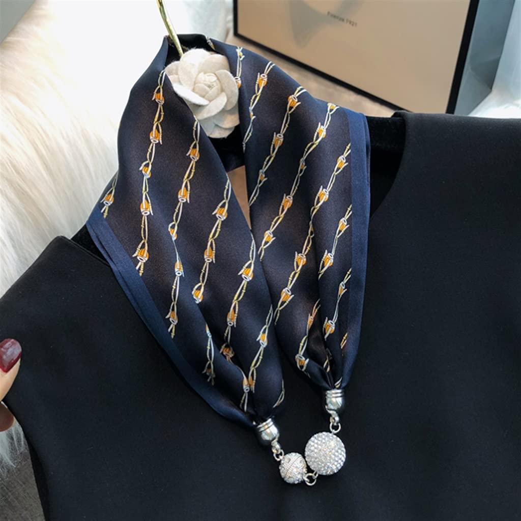 2025 Nouvelle Mode Boucle Magnétique Collier De Perles Foulard En Soie Long étroit Pour Les Femmes écharpe De Protection Du Cou Chemise Assortie écharpe Mince / Nouveaux Foulards Et écharpes