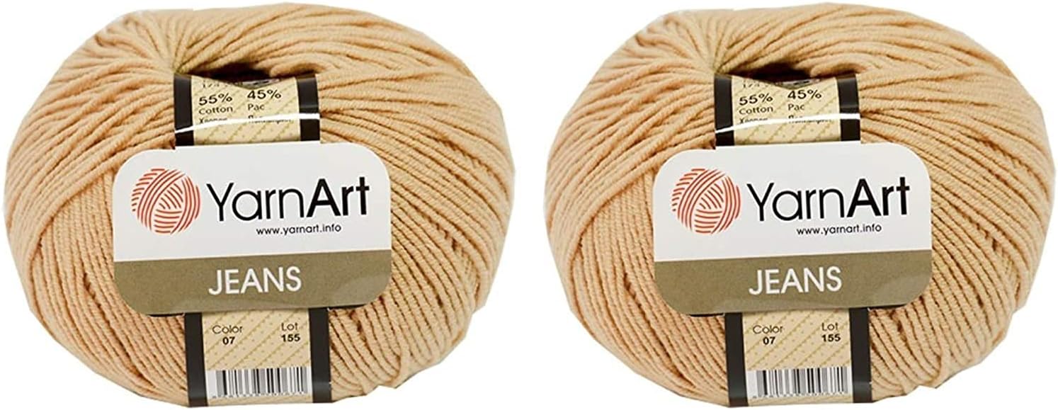 Amigurumi Cotton Yarn, YarnArt Jeans Yarn 55% Cotton 45% Acrylic Lot of 2 Skein 100gr 350yds Knitting Acrylic Cotton 2 Sport Yarn (07)