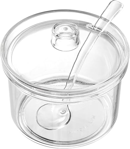 Miniatura 5 de ZEAYEA Juego de 6 tazones de azúcar acrílico transparente, caja de condimentos de 14 onzas, ollas de condimentos con cuchara y tapa, recipiente de
