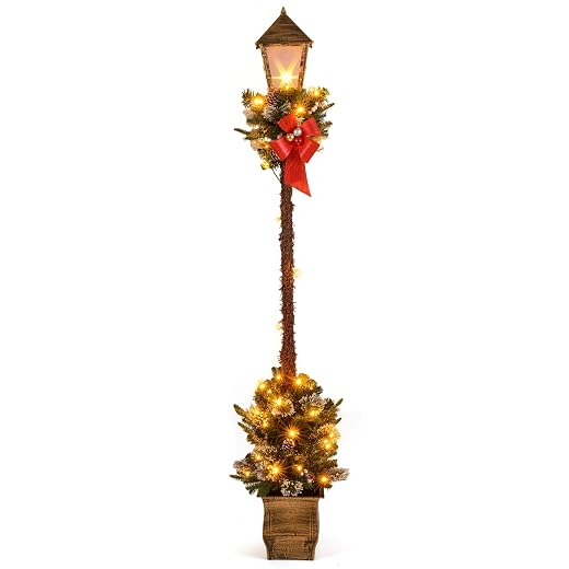 Goplus 6.1 FT Christmas Pre-lit Street Lamp, Holiday Lamp Post w/LED Lights