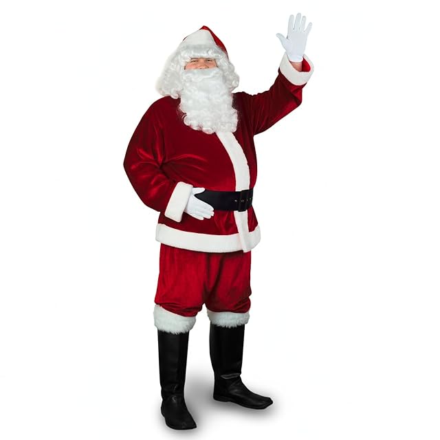 Sunnywood Mens Plus Size Velvet Santa Suit Costume Set Fully Lined Santa Outfit Jacket Pants Hat Belt Boot