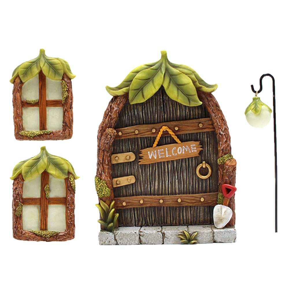 Meyas Outdoor Garden Sculptures Statues Decoration Garden Figurines Tree Face,Miniature Fairy Mystical Garden Window and Door,Yard Art Waterproof Sculpture Gift,Patio Lawn Ornament,Glow in The Dark - Image 2