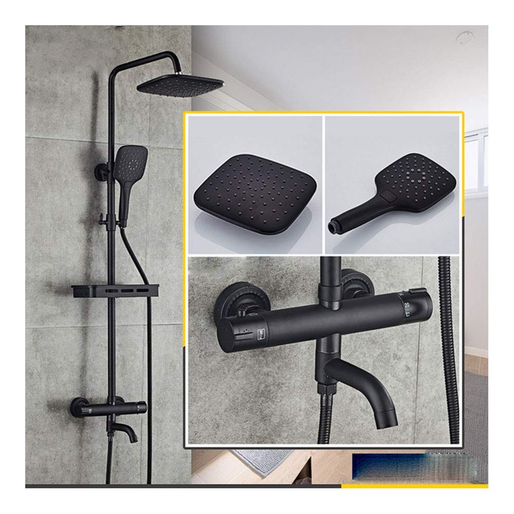 Robinets de douche noirs et mélangeur de baignoire à effet pluie en bronze pour salle de bain