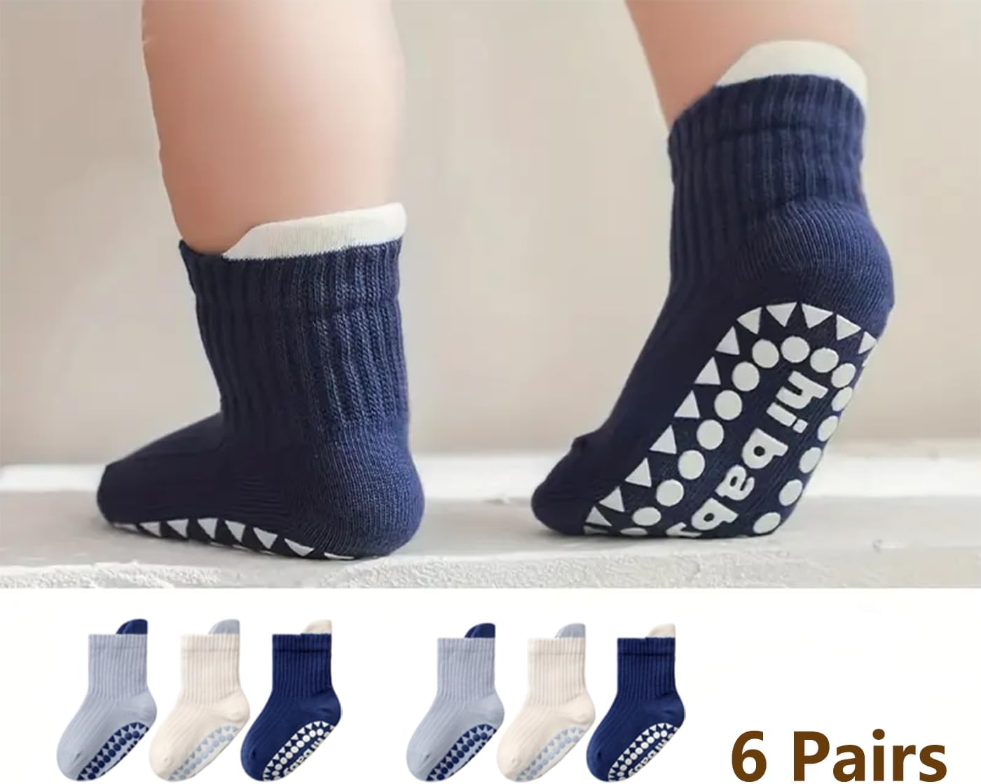 6 Pairs Toddler Boys Grips Socks Non Slip Kids Baby Girls Crew Cotton Socks with Grippers - Image 4