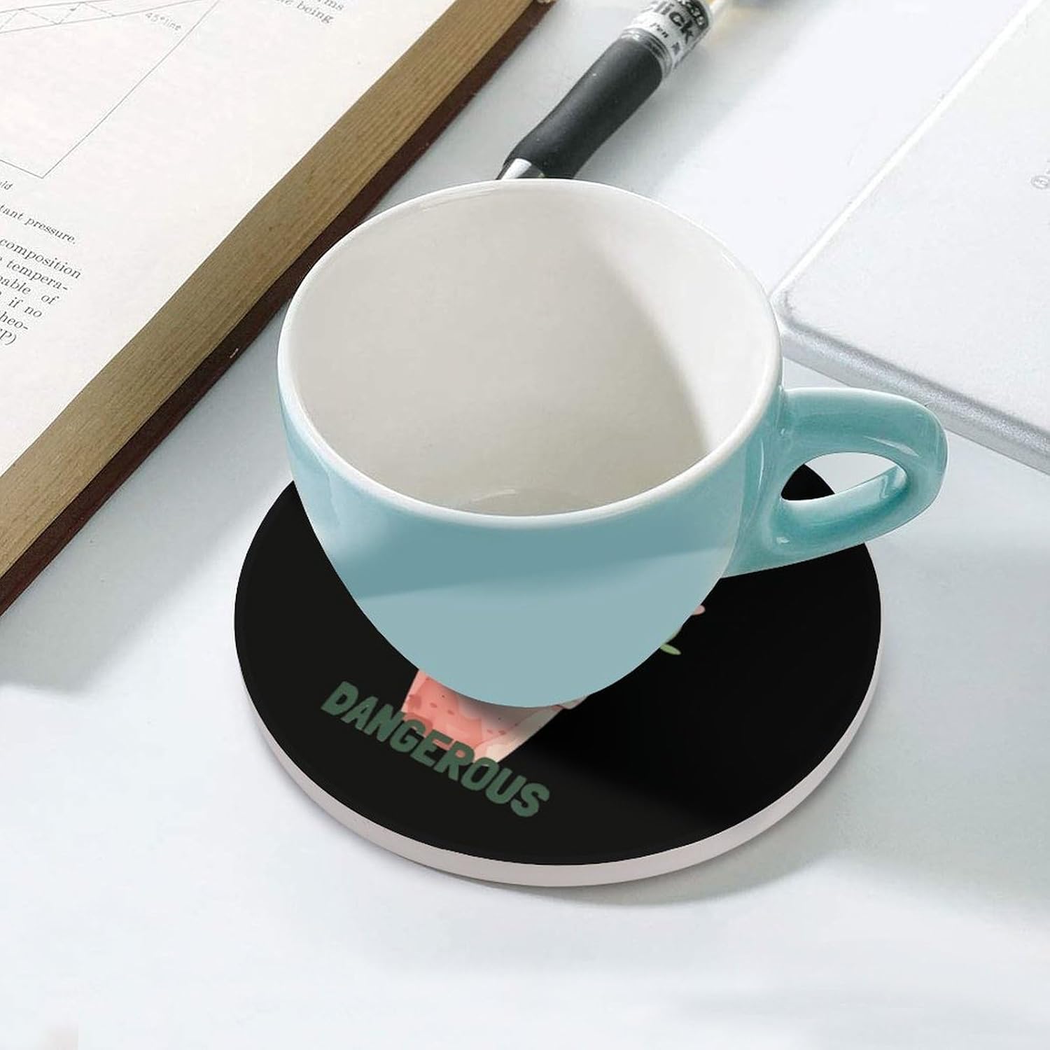 Cute But Dangerous Plants Cactus Round Ceramic Coasters Print Drinks Absorbent with Cork Base for Home Decor Gifts 4 Inch