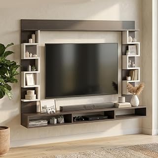 FURNEASER Cabiar Wall Mount TV Unit for Living Room Wooden Entertainment Center with Storage Shelves Modern TV Panel Stand Showcase for up to 55 Inch Media Console Cabinet, DIY - Wenge & White
