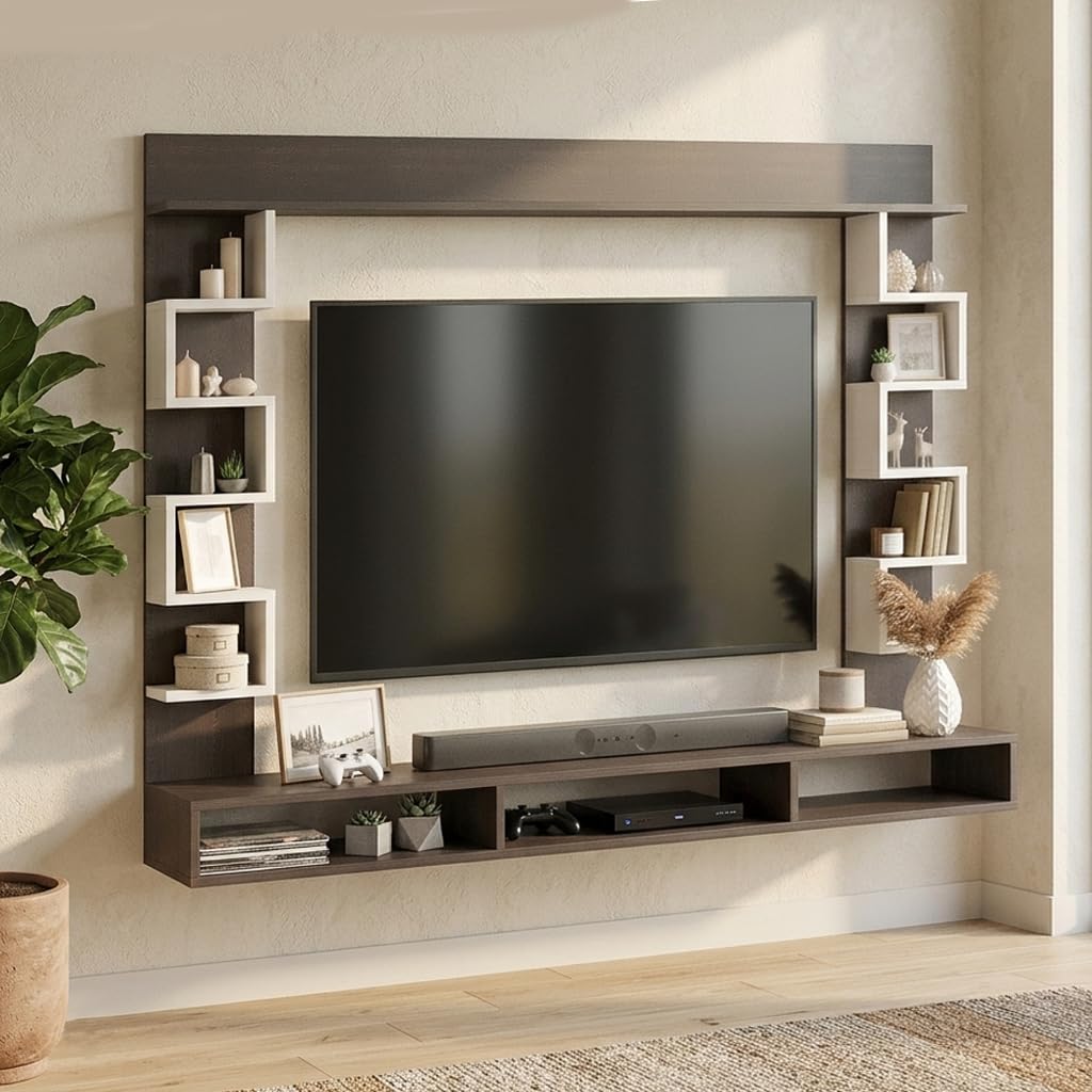 Cabiar Engineered Wood Wall Mount TV Unit/Set Top Box Stand with Display Shelves/Modern Tv Rack/Cabinet/Showcase for 55 inch TV (Wenge & White)-image-30