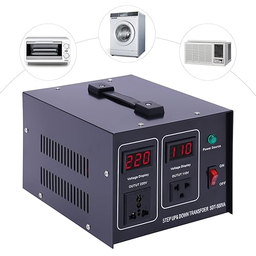 Miniatura 3 de YIPONYT Convertidor de transformador de voltaje de 500 vatios, conversión de subidabaja de 110-120 voltios a 220-240 voltios y de 220-240 voltios a